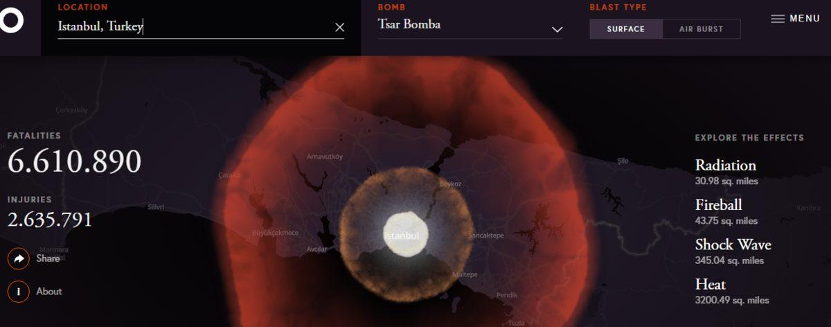 Yaşadığınız Yere Nükleer Bomba Atıldığında Neler Olacağını Gösteren Harita