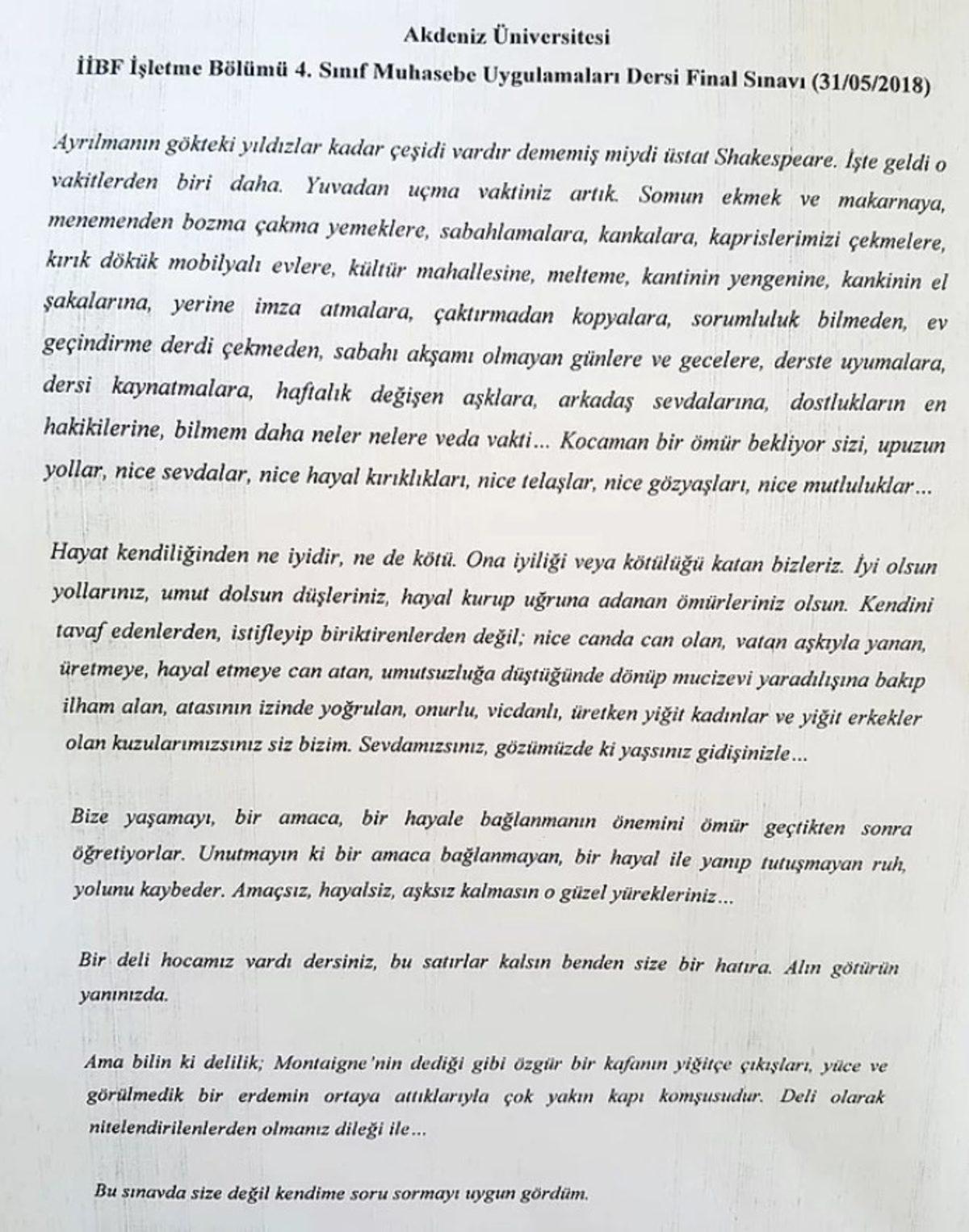 Sınavda Öğrencileri Yerine Kendine Soru Sorarak Son Bir Hayat Dersi Veren Öğretmen: Prof. Dr. Burcu Demirel