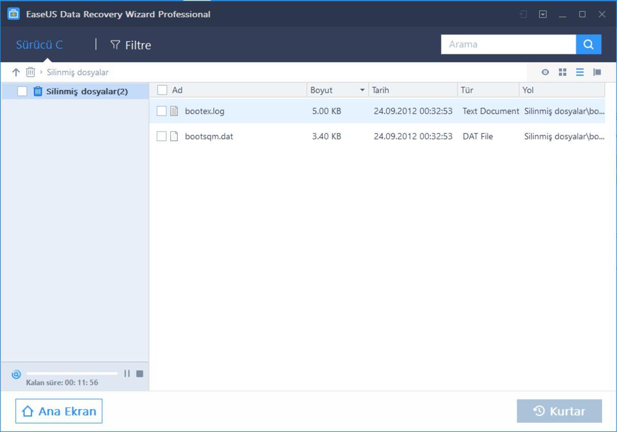 Silinen Dosyaları Şıp Diye Geri Getiren Kurtarma Programı: EaseUS Data Recovery Wizard