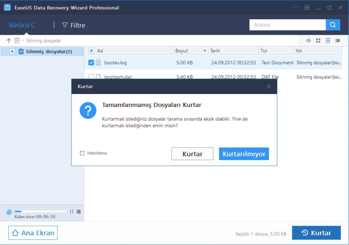 Silinen Dosyaları Şıp Diye Geri Getiren Kurtarma Programı: EaseUS Data Recovery Wizard