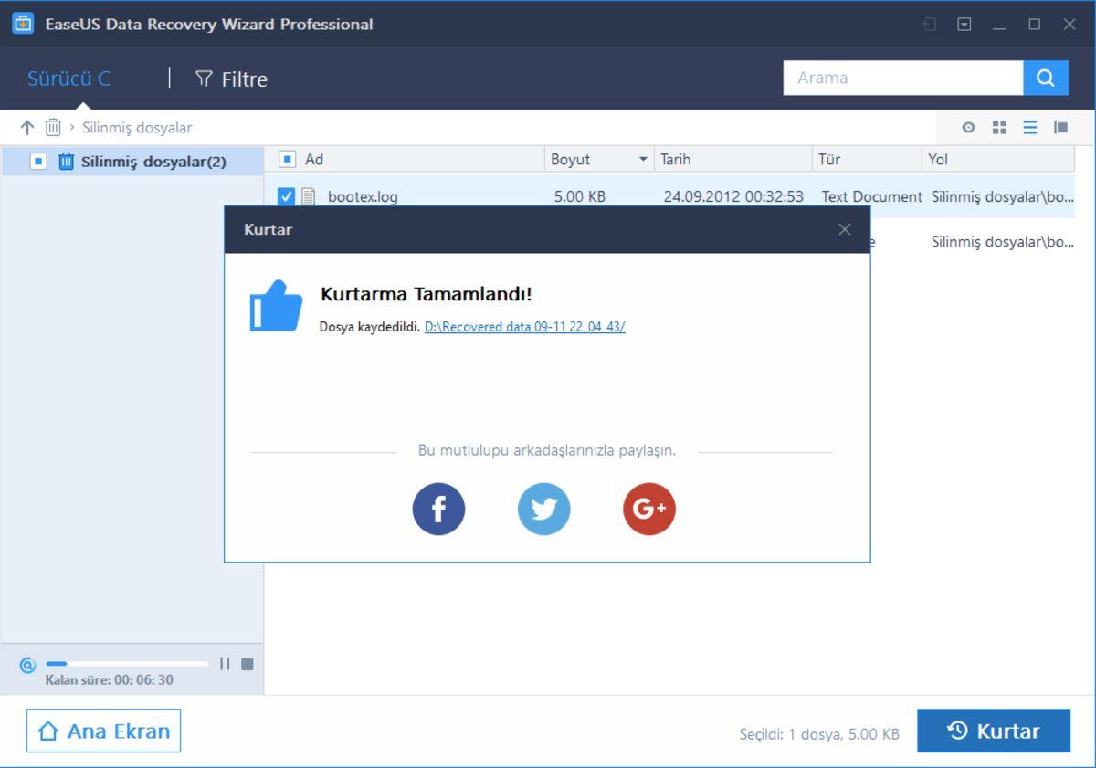 Silinen Dosyaları Şıp Diye Geri Getiren Kurtarma Programı: EaseUS Data Recovery Wizard