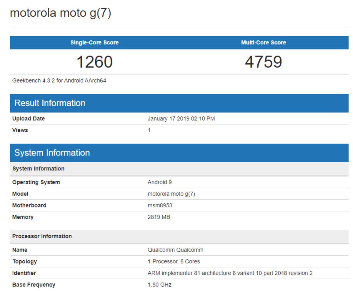 Motorola’nın Fiyat-Performans Cihazı Moto G7’nin Geekbench Skoru Ortaya Çıktı