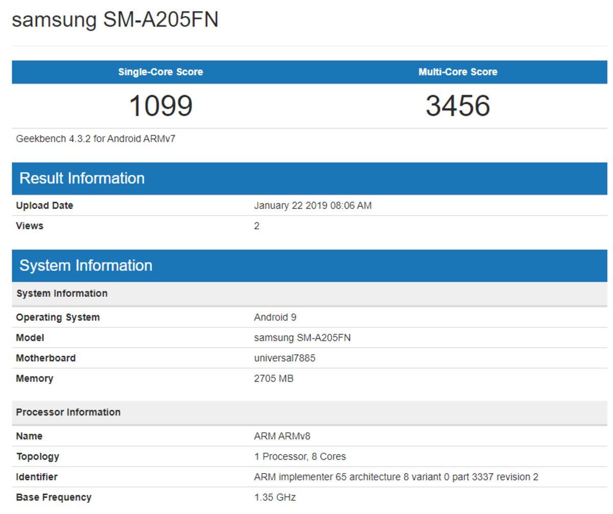 Exynos 7885’li Samsung Galaxy A20’nin Geekbench Skoru Belli Oldu