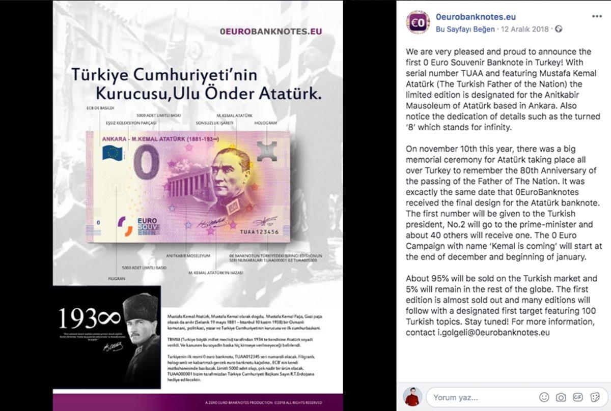 Avrupa Merkez Bankası, Meğer Üzerinde Atatürk Bulunan Euro Bastırmamış (Fazla Heyecanlanmışız)