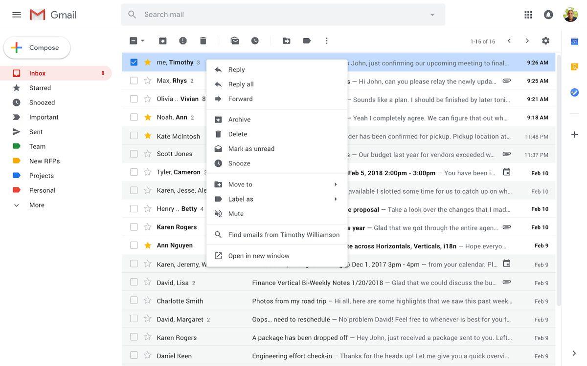 Gmail’in Sağ Tık Menüsüne Tonla Yeni Özellik Geliyor