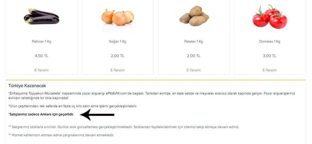 ePttAVM’de Tanzim Satışın Sadece Ankara İçin Geçerli Olduğu Ortaya Çıktı