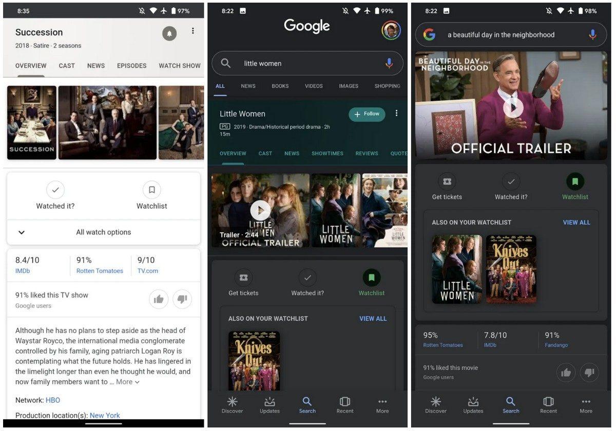 Google, Filmler ve TV Şovları İçin Yeni Bir İzleme Listesi Özelliği Eklediğini Duyurdu