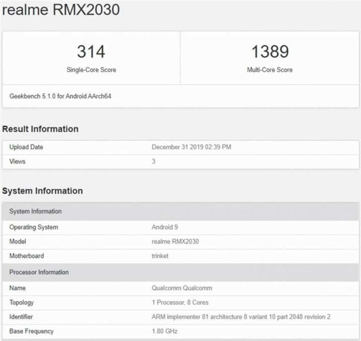 Realme 5i’nin Bazı Donanım Özellikleri ve Geekbench Skoru Ortaya Çıktı