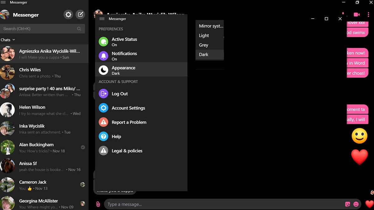 Facebook Messenger’ın Masaüstü Versiyonu Karanlık Moda Kavuştu