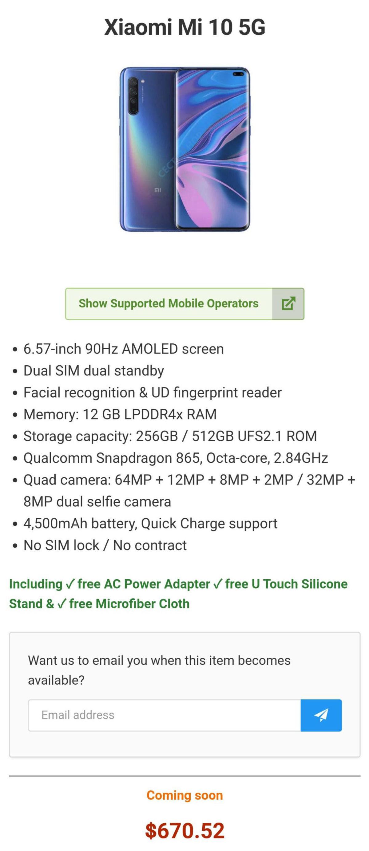 Xiaomi Mi 10’un Özellikleri, Bir İnternet Sitesinde Ortaya Çıktı