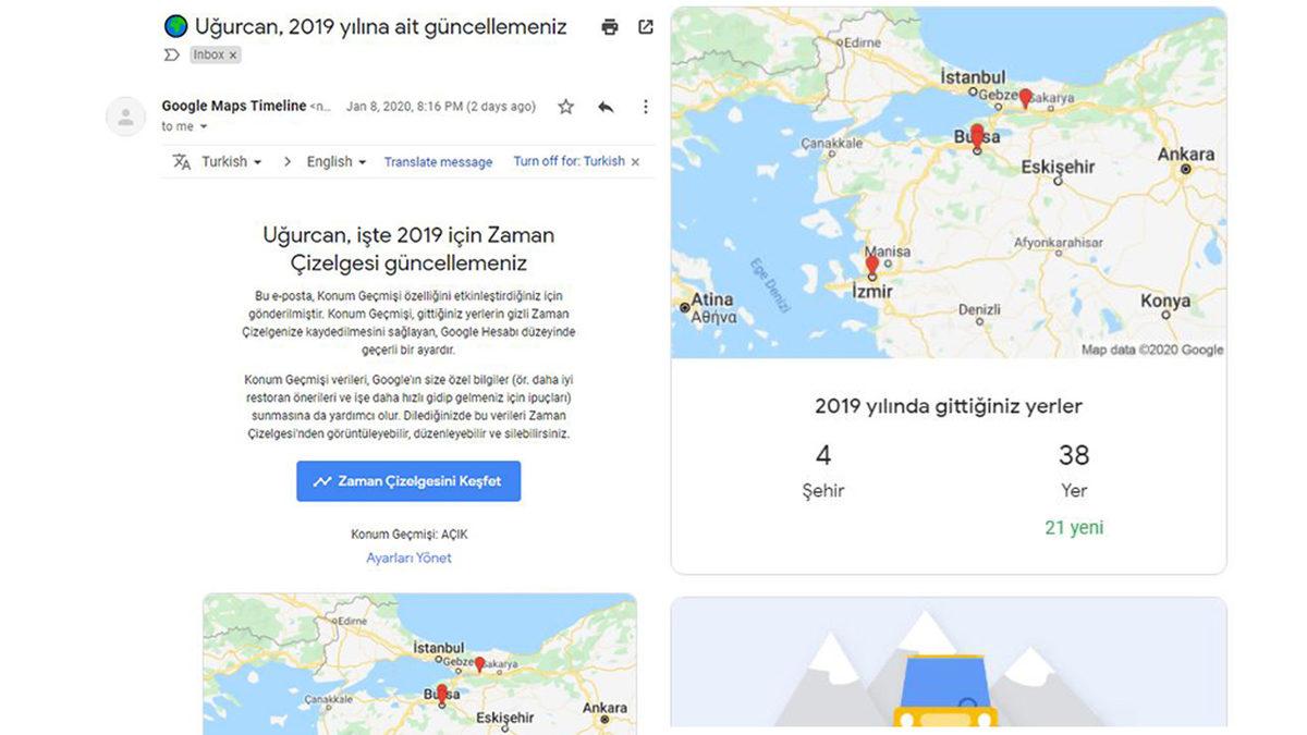 Google, Haritalar Kullanıcılarına Zaman Çizelgeli Ürkütücü Bir E-Posta Gönderiyor