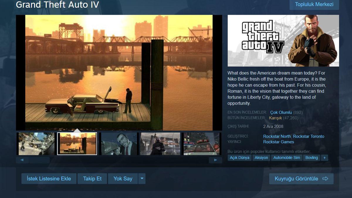 GTA IV, Sebepsiz Bir Şekilde Artık Steam’den Satın Alınamıyor