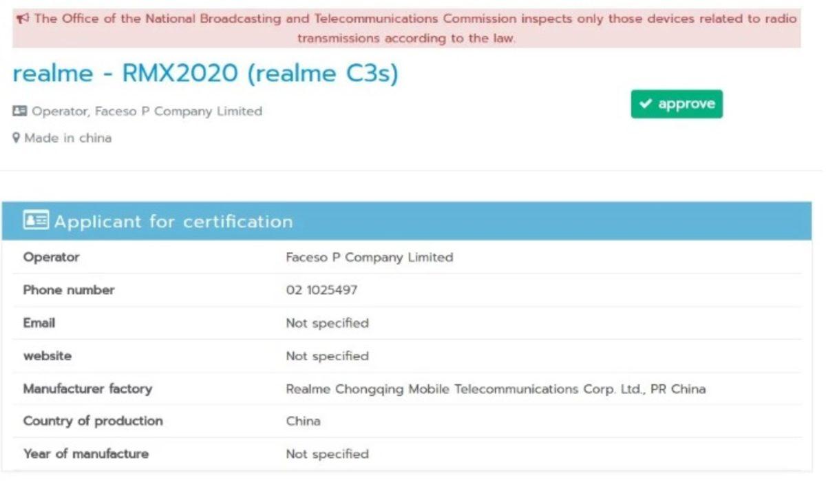 ’Realme C3s’ Akıllı Telefonunun Yolda Olduğunu Gösteren Sertifika