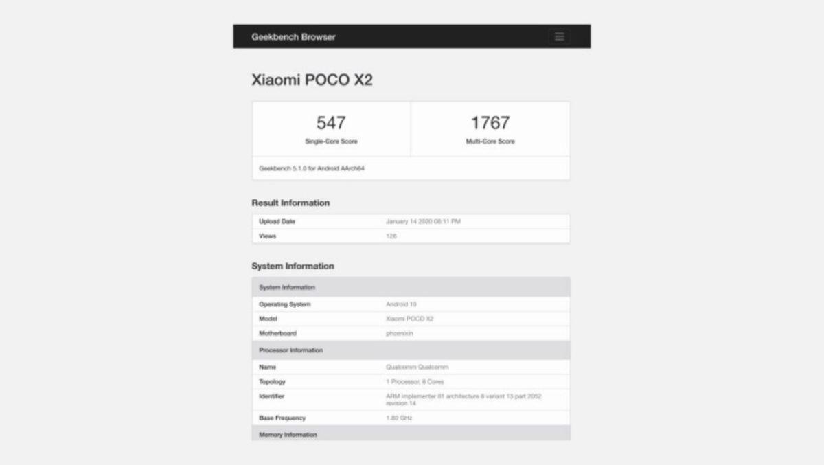 8GB RAM’li Xiaomi POCO X2 Geekbench’te Ortaya Çıktı
