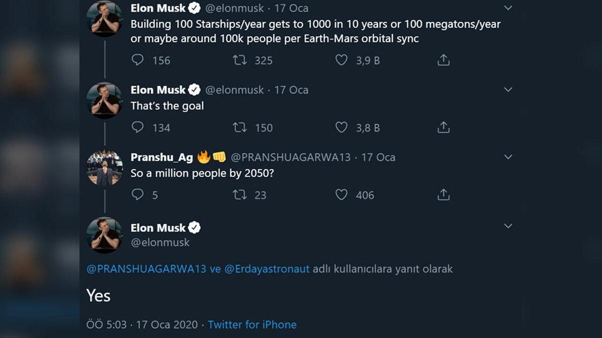 Elon Musk, 2050 Yılına Kadar 1 Milyon İnsanı Mars’a Göndermeyi Planlıyor