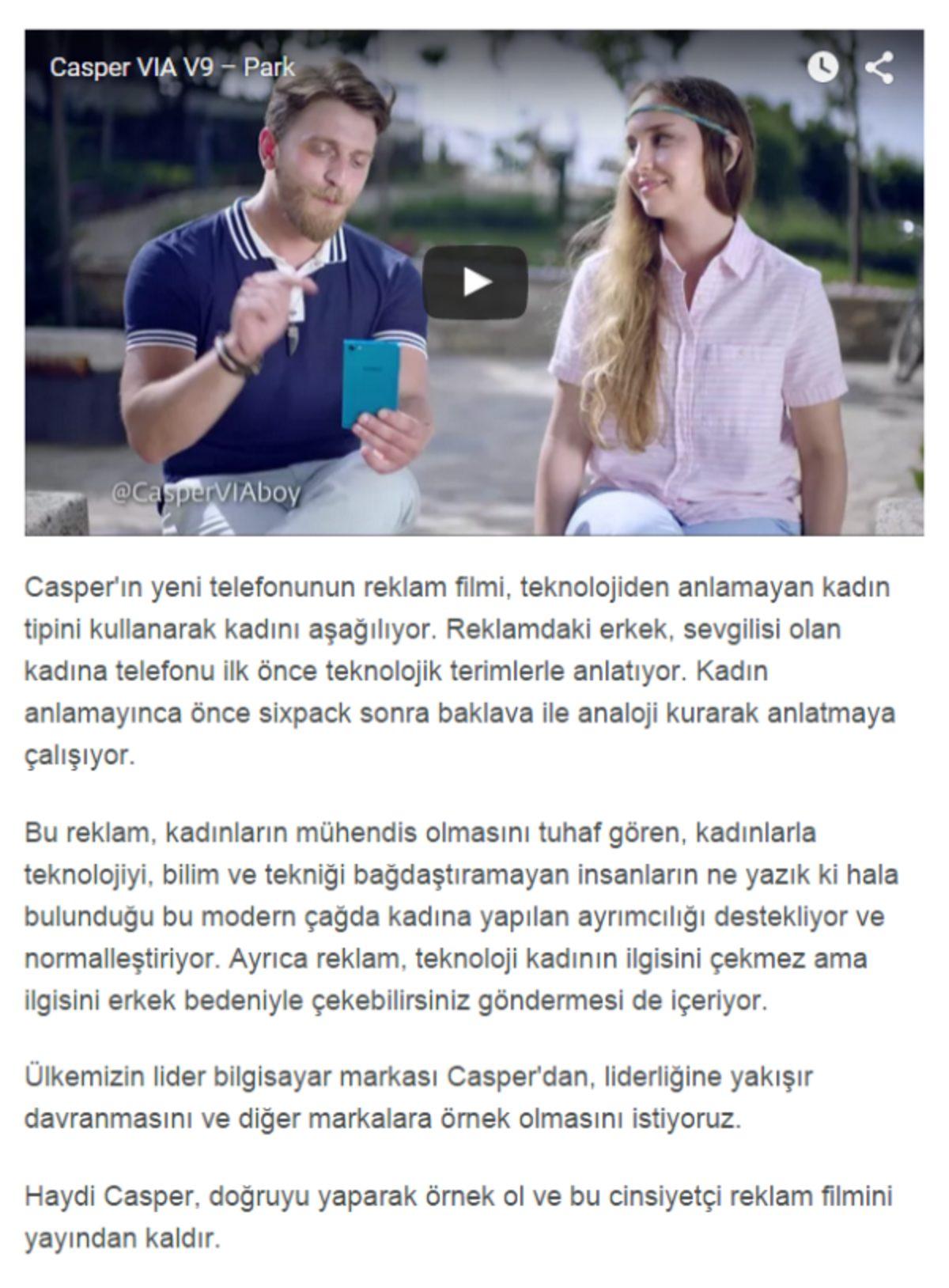 Casper’ın Cinsiyetçi Reklamının TV Yayını Durduruldu