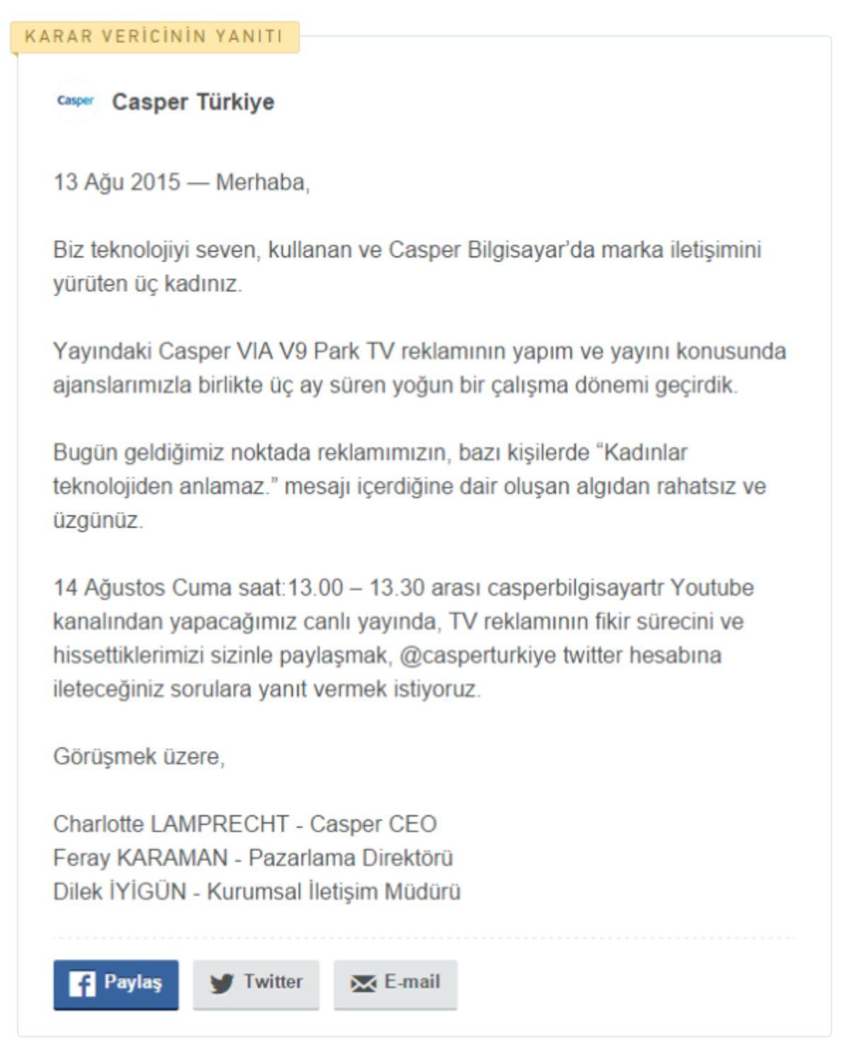 Casper’ın Cinsiyetçi Reklamının TV Yayını Durduruldu