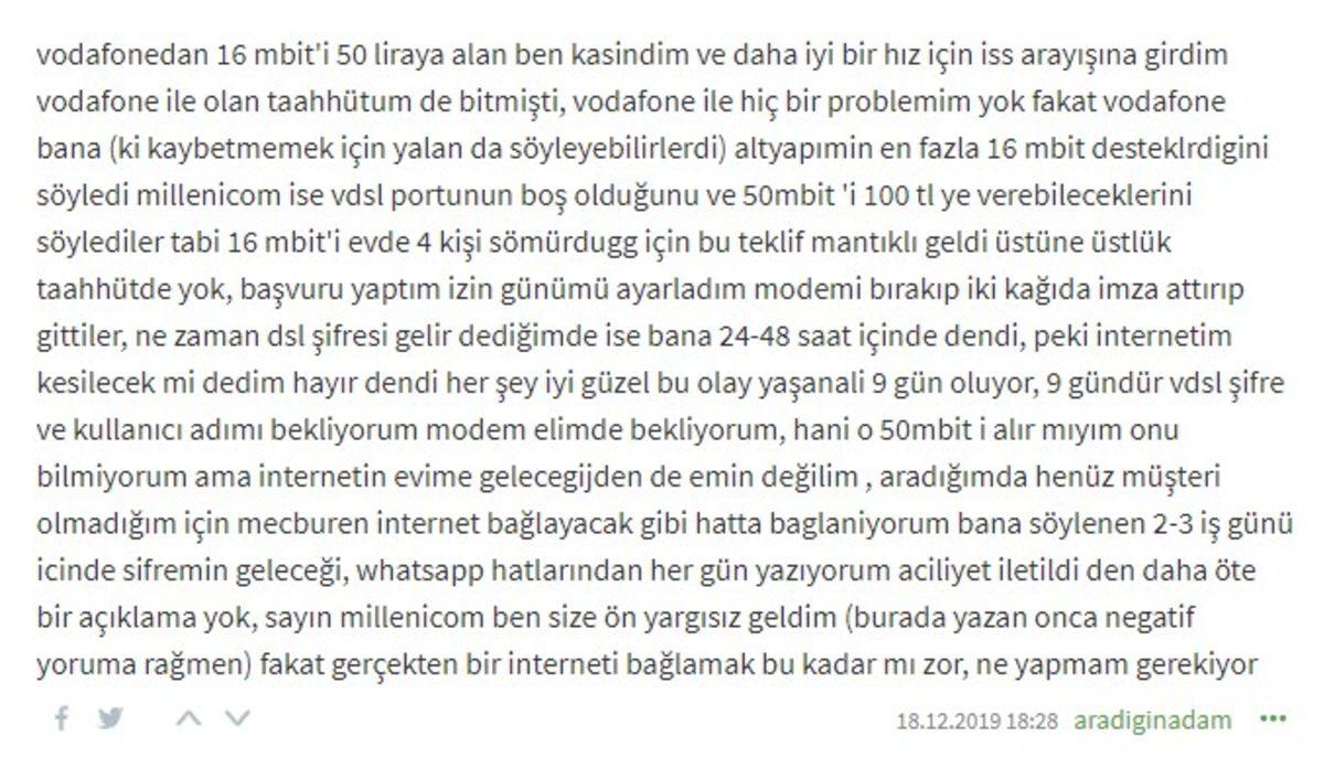 Millenicom İnternet Kullanıcılarından Gelen Yorumlar