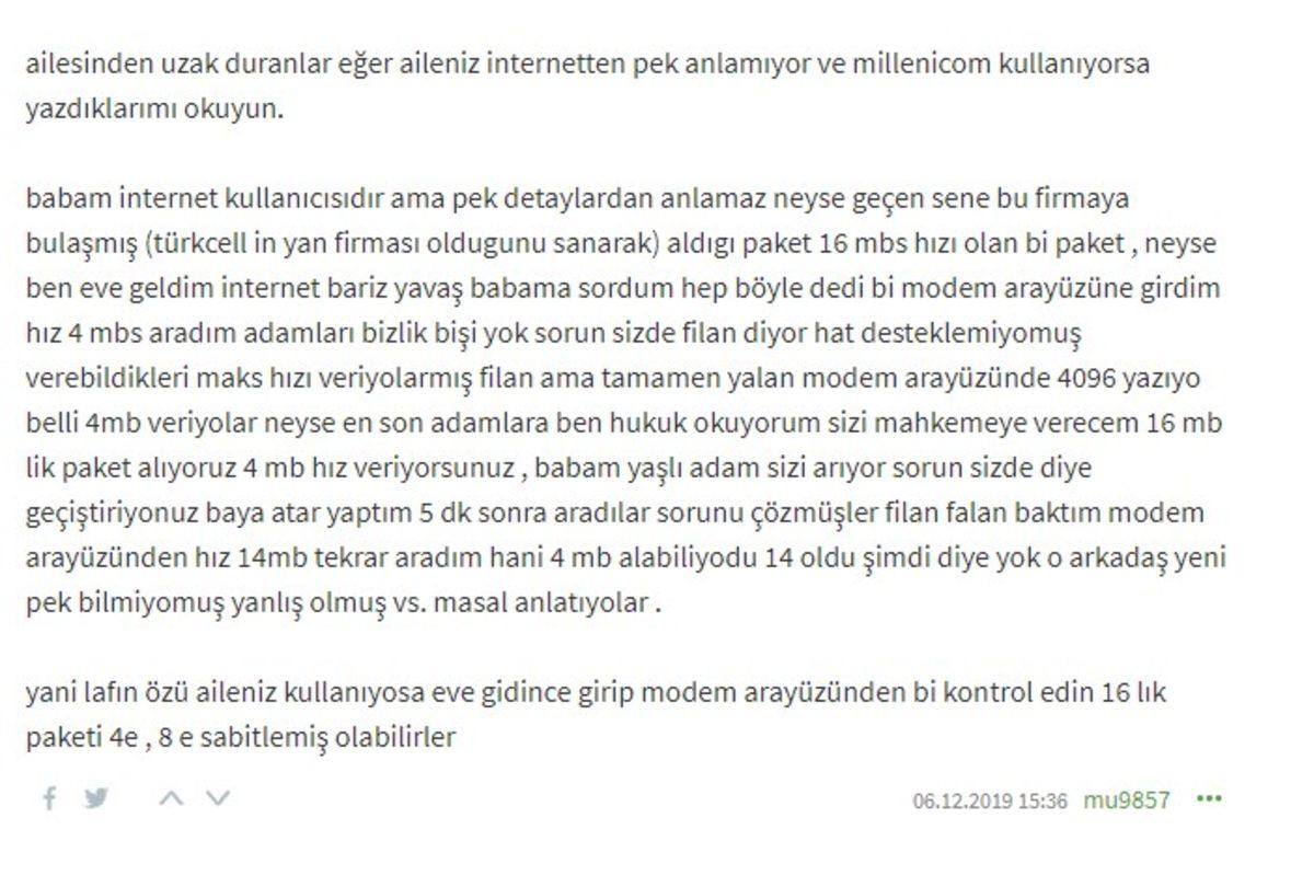 Millenicom İnternet Kullanıcılarından Gelen Yorumlar