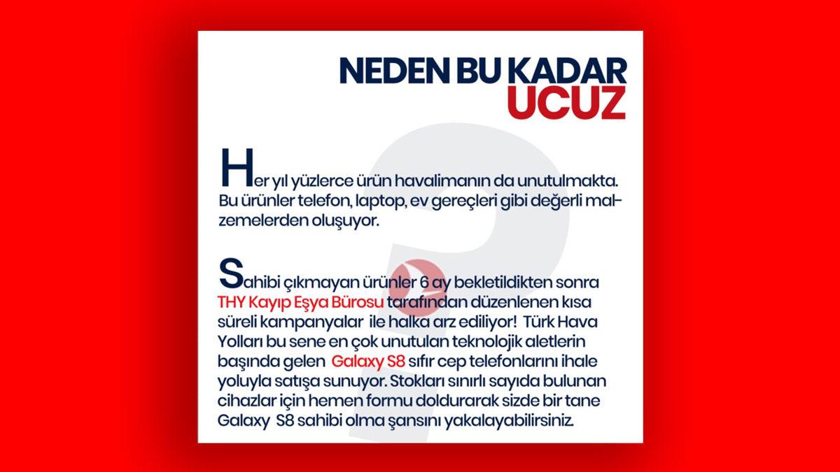 THY Adına Gönderilen ‘199 TL’ye Samsung Galaxy S8’ Mesajlarına Dikkat