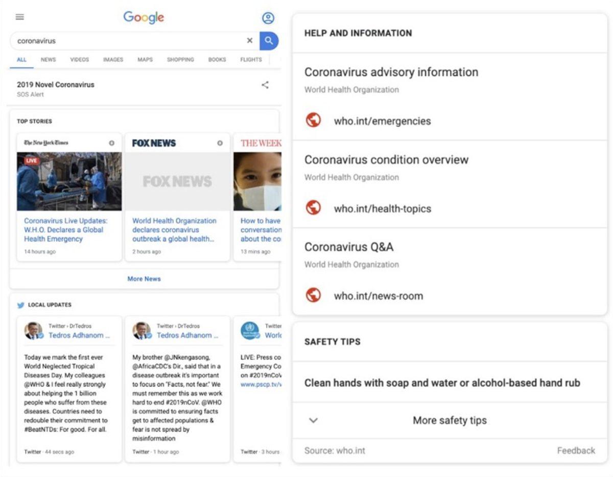 Google, Corona Virüsü Aramaları İçin ’SOS Uyarısı’ Özelliğini Etkinleştirdi