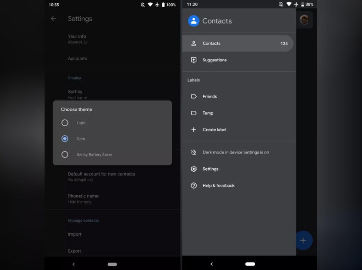 Google Kişiler’in Yeni Sürümüne Gelişmiş Karanlık Tema Değiştirici Eklendi