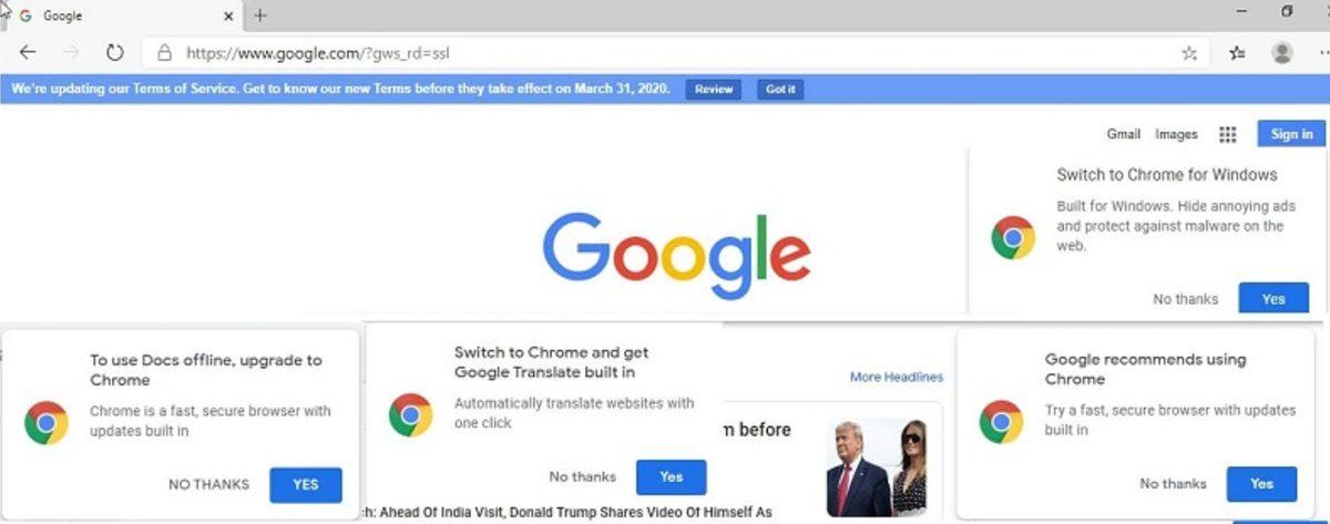 Google, Microsoft Edge Kullanıcılarına Chrome’a Geçmeleri İçin Baskı Yapıyor