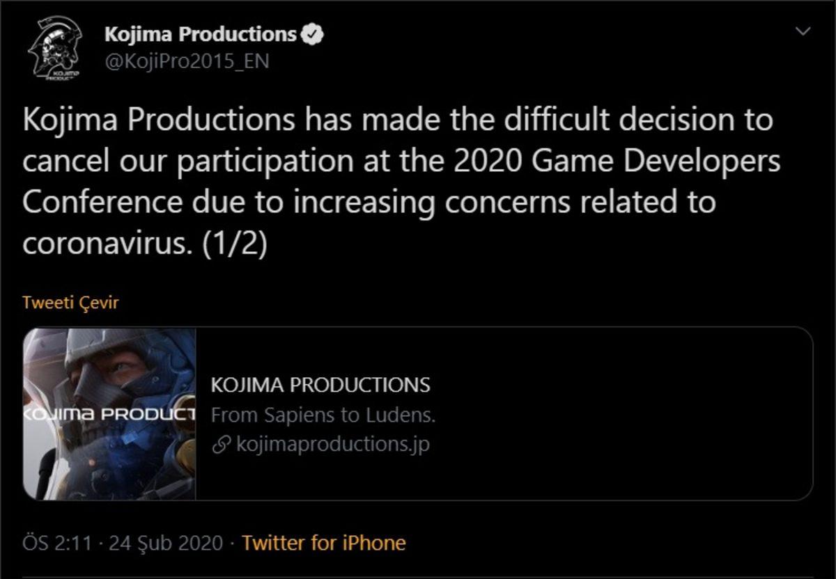 Kojima Productions, Corona Virüsü Sebebiyle GDC 2020’ye Katılmayacak