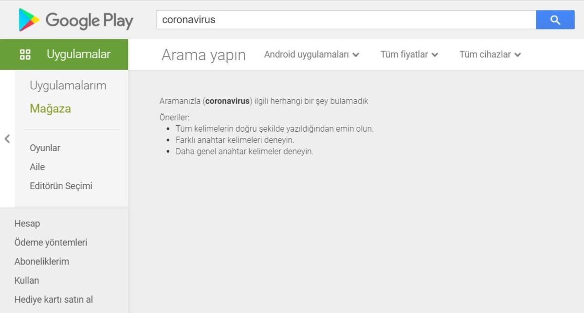 Google Play Store, Corona Virüsüyle İlgili Uygulamaları Gizlemeye Başladı