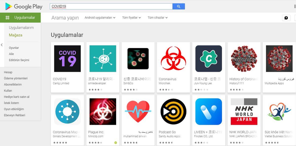 Google Play Store, Corona Virüsüyle İlgili Uygulamaları Gizlemeye Başladı