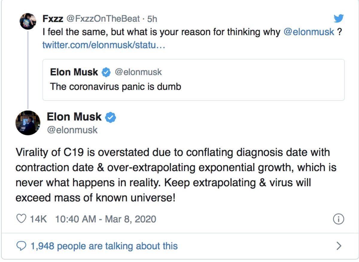 Corona Virüsü Paniğini Ağır Eleştiren Elon Musk’a Sosyal Medyadan Gelen Tepkiler