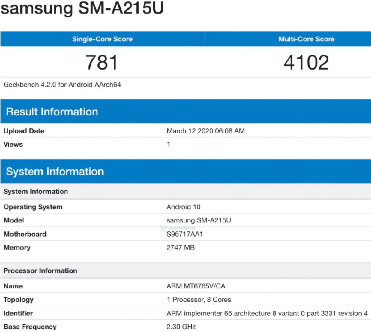 Samsung Galaxy A21’in İşlemci ve RAM’i Geekbench’te Ortaya Çıktı