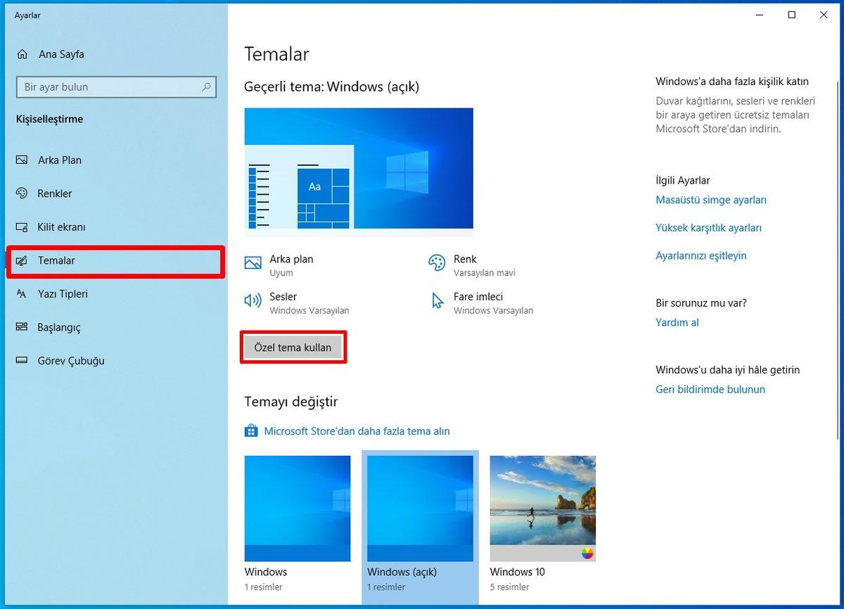 Windows 10’da Farklı Temalar Nasıl Kullanılır?