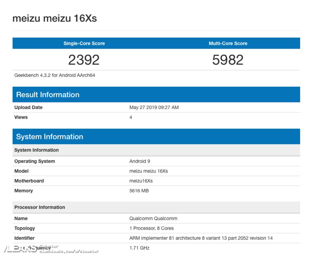 Meizu 16Xs’in Geekbench Skorları Ortaya Çıktı
