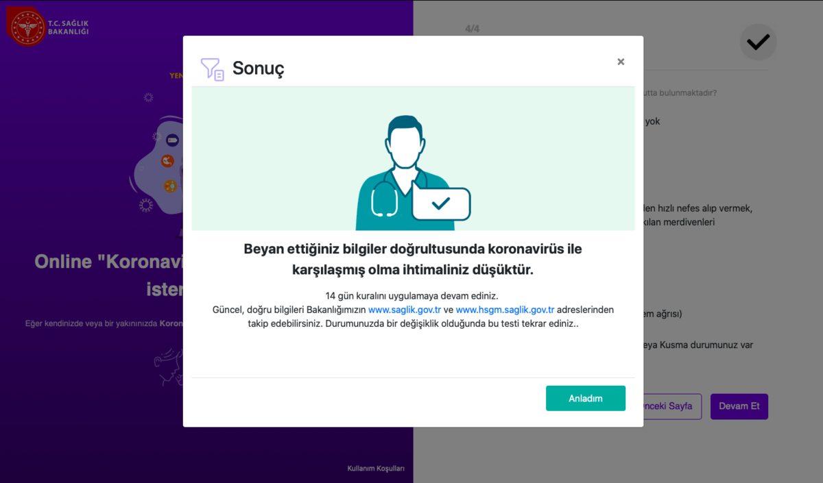 Sağlık Bakanlığı, Online Koronavirüs Testi Yayınladı (Siz de Yapabilirsiniz)