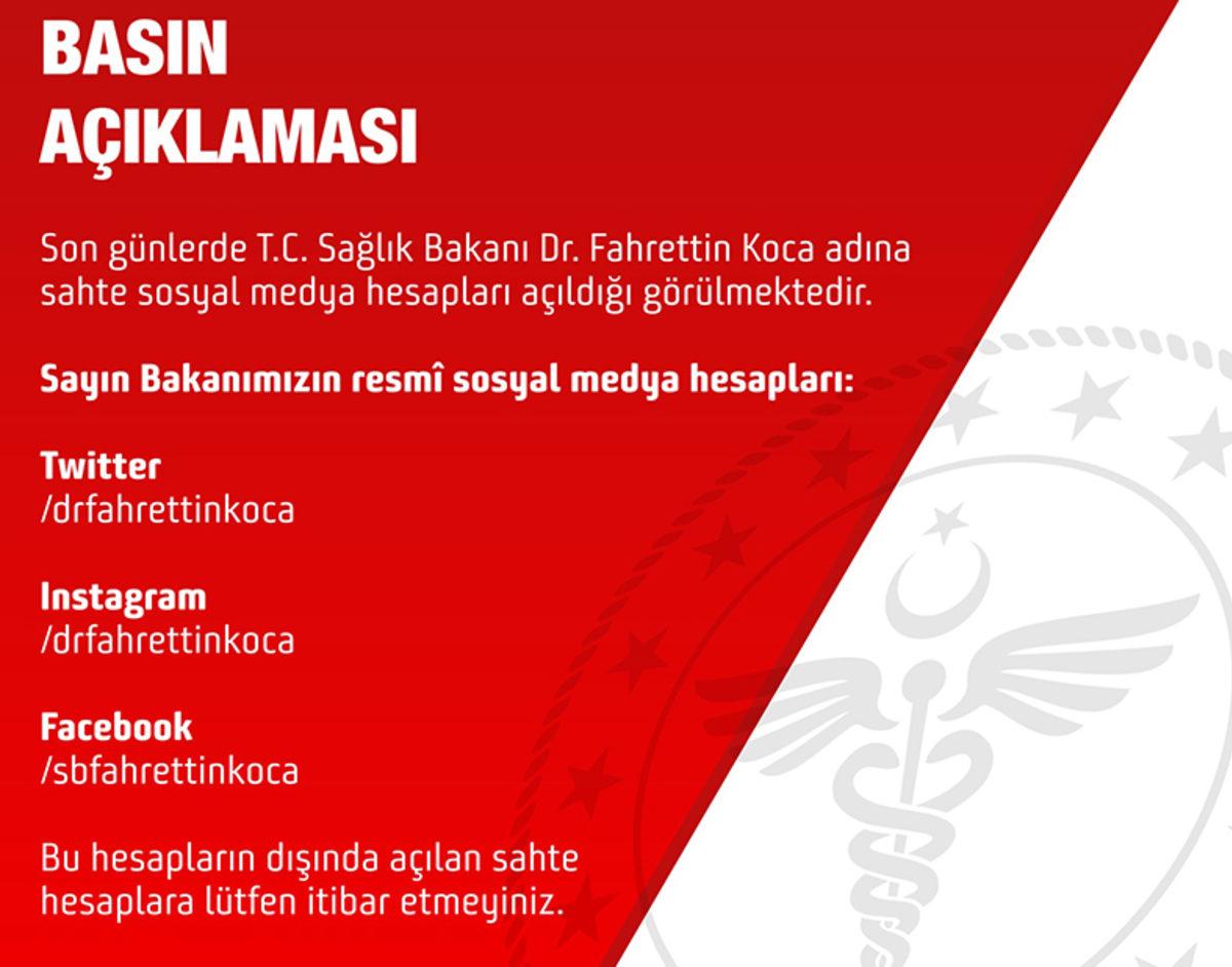 Sağlık Bakanlığı, Fahrettin Koca Adına Açılan Sahte Hesaplara Karşı Uyardı