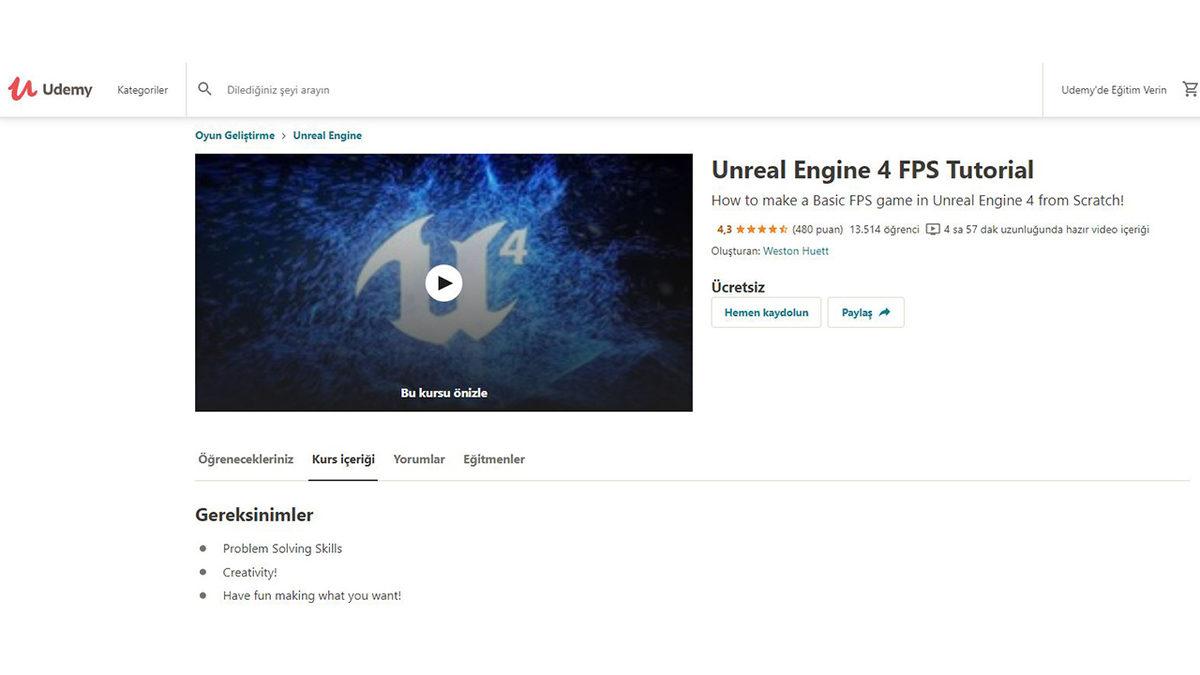 Ücretsiz Unreal Engine 4 Dersleri