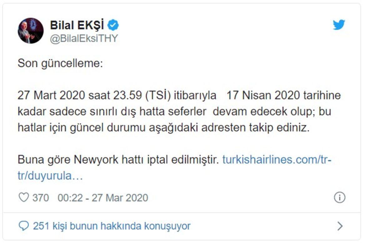 THY, ABD’de Artan Koronavirüs Salgını Nedeniyle New York Uçuşlarını Durdurdu