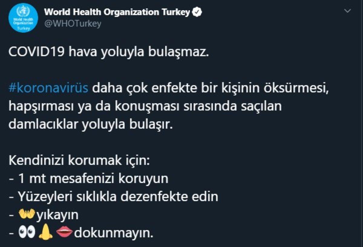 Dünya Sağlık Örgütü, Koronavirüsün Havada Asılı Kalamadığını Duyurdu