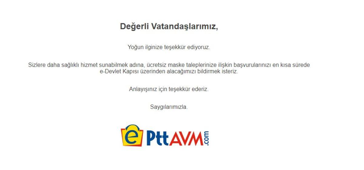 ePttAVM’deki Ücretsiz Maske Dağıtımı, Yoğunluktan Dolayı E-Devlet Üzerinden Yapılacak