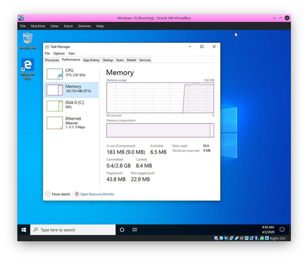 Bir Twitter Kullanıcısı, 192 MB RAM ile Windows 10 Çalıştırmayı Başardı