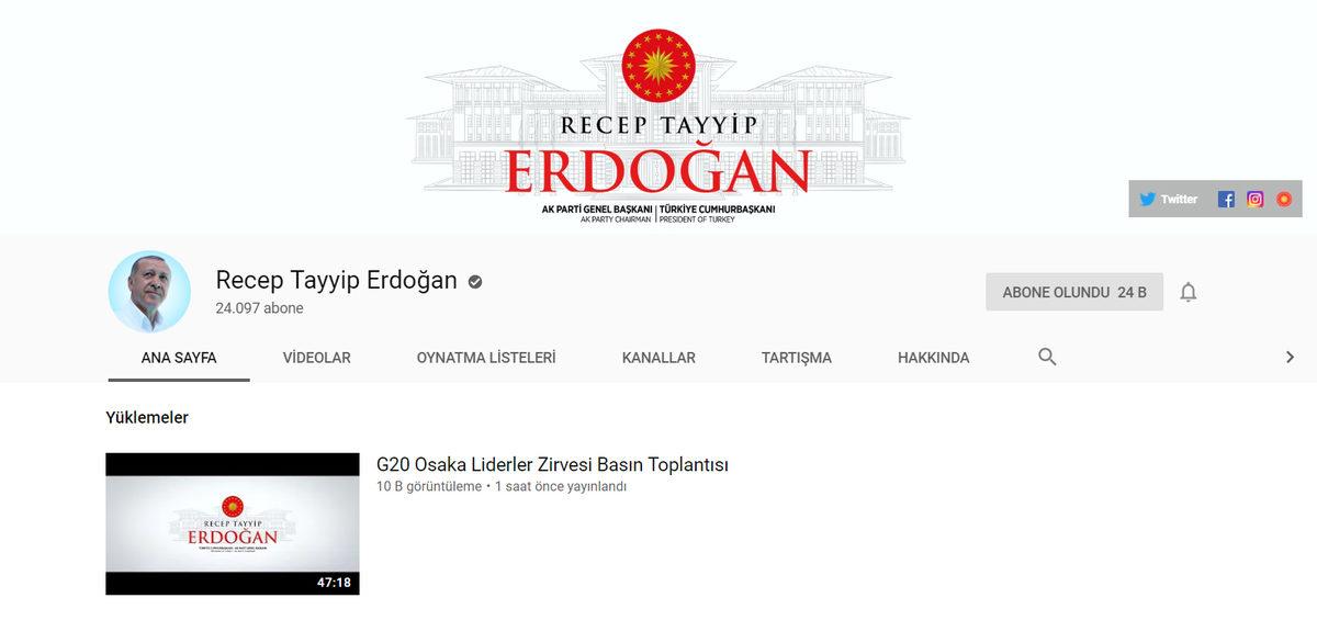 Türkiye Cumhurbaşkanı Erdoğan’ın YouTube Kanalı Yayına Başladı