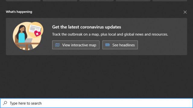 Microsoft, Windows 10 Arama Motoruna Koronavirüs Takip Aracı Ekledi