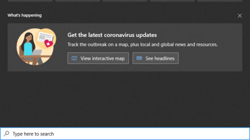 Microsoft, Windows 10 Arama Motoruna Koronavirüs Takip Aracı Ekledi