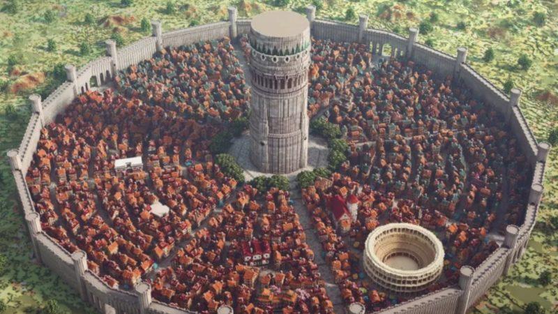 Profesyonel Oyuncular, Bir Animedeki Devasa Şehri Minecraft’ta İnşa Etti
