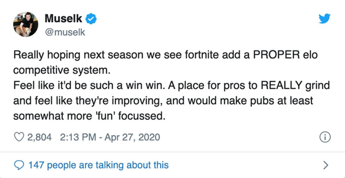 Ünlü Twitch Yayıncısı Muselk, Fortnite’ın Sıralama Sistemini Eleştirdi