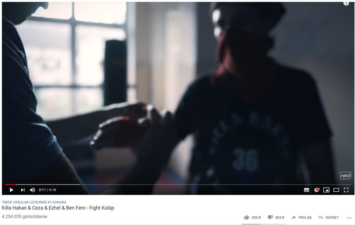 Ceza, Ben Fero, Ezhel ve Killa Hakan’ın ’Fight Kulüp’ Şarkısı Beğeniden Fazla ’Dislike’ Aldı