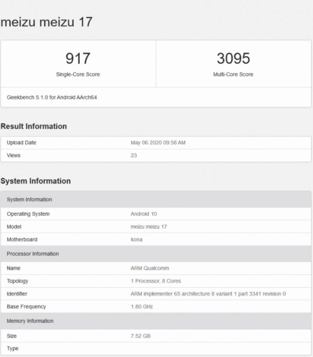 Meizu 17 ve 17 Pro, Çıkışına 1 Gün Kala Geekbench’te Listelendi