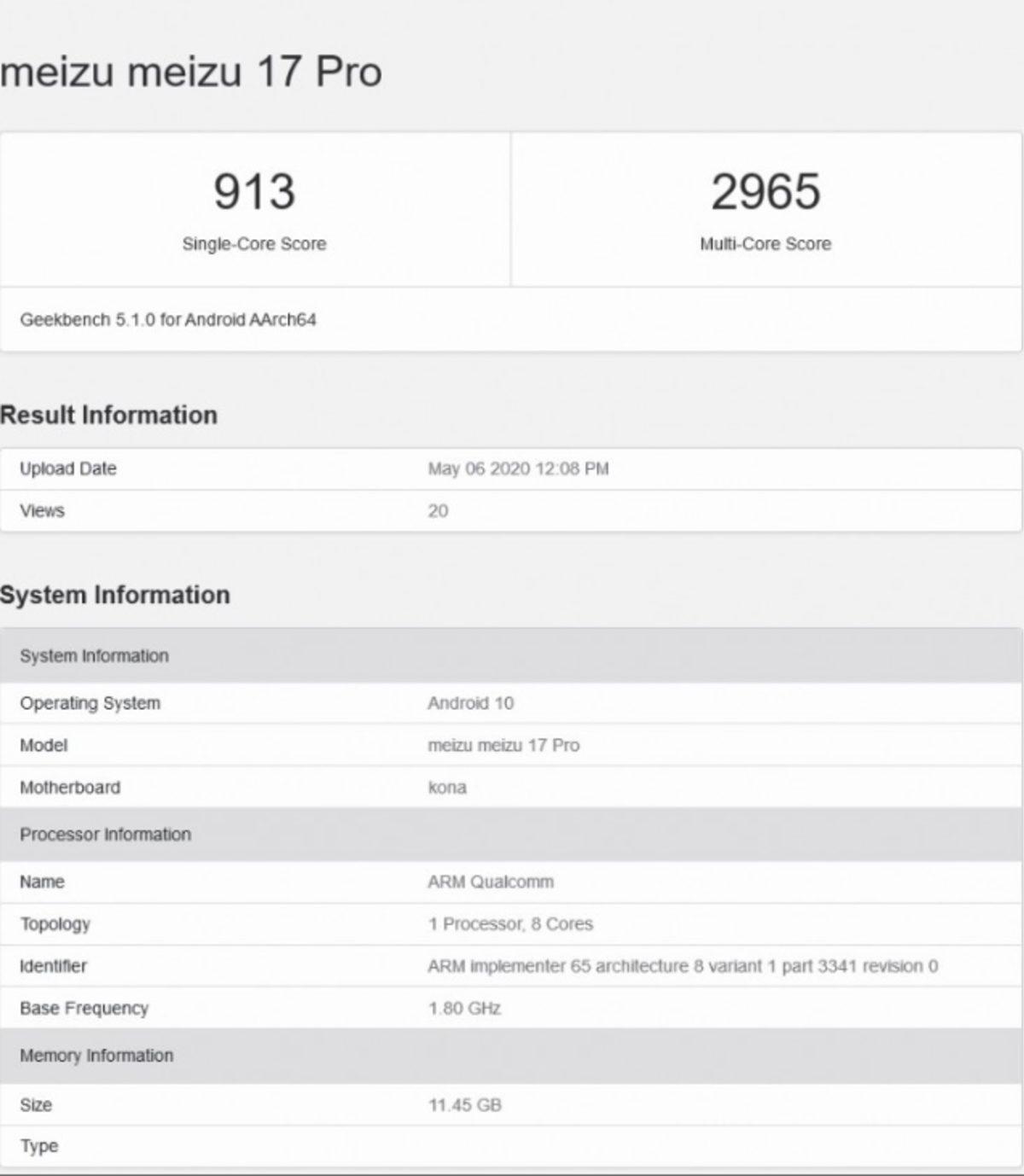 Meizu 17 ve 17 Pro, Çıkışına 1 Gün Kala Geekbench’te Listelendi