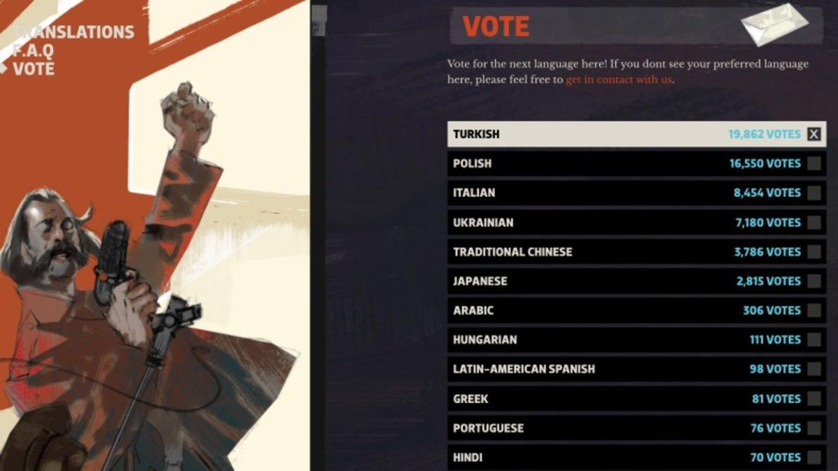 Disco Elysium’a Gelecek Yeni Dil Desteği İçin Anket Başlatıldı (Türkçe Şu An Zirvede)